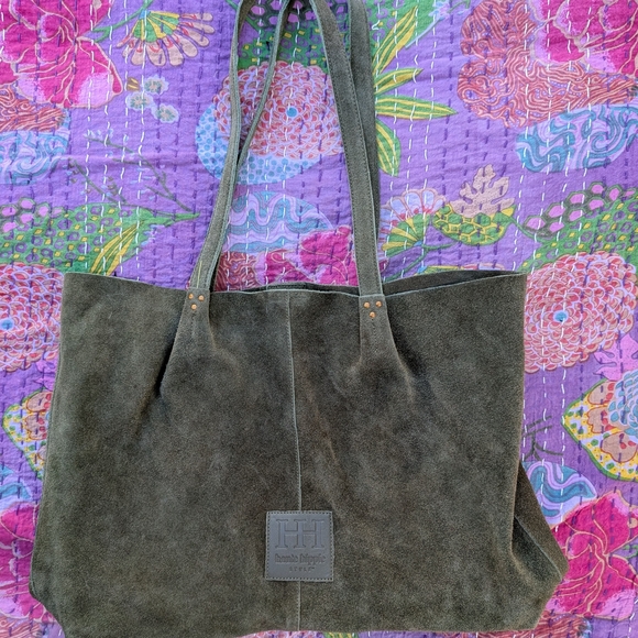 Suede Tote Bag in Olive Green - Picture 1 of 10